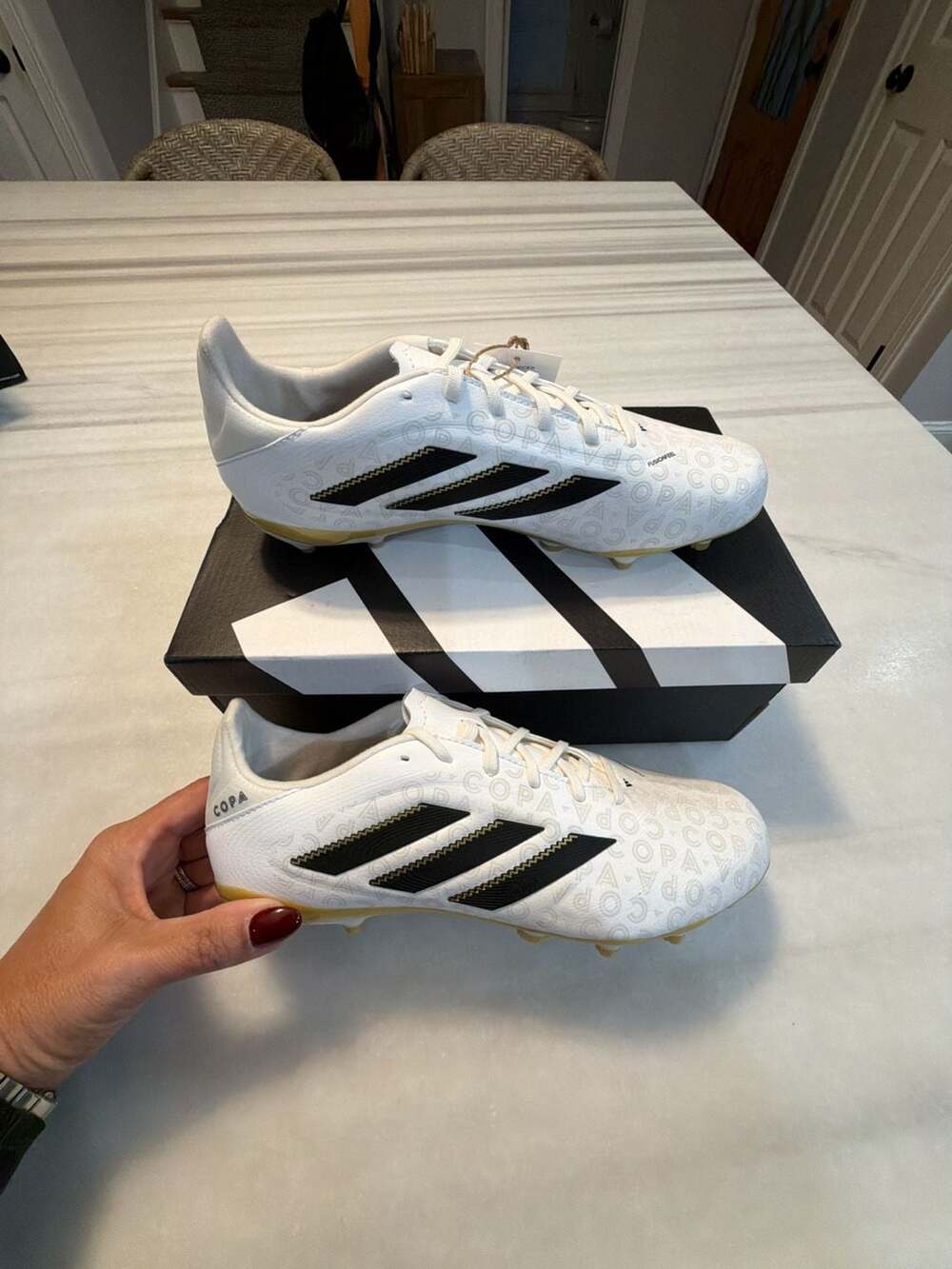 Adidas Copa Pure III League FG/MG Soccer Cleats Size 5 White Black Gold